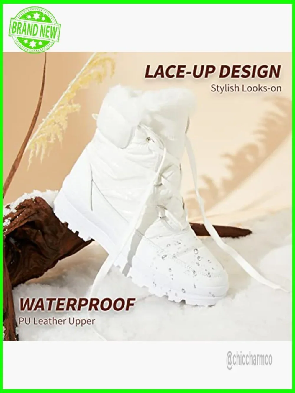 Fur Lined Mid-Calf Snow Boots Waterproof Lace Up Combat Boots Women Warm